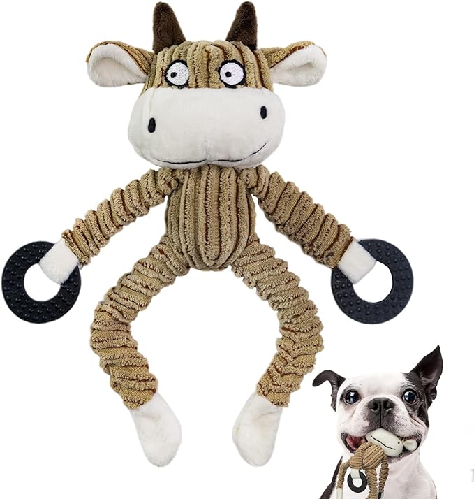 HGB Squeaky Puppy Toys, Plush Puppy Chew Toys for Teething, Dog Toys for Small Dogs, Small Dog Toys for Small Breed, Cute Interactive Cow Dog Toys for Pet Training and Entertaining