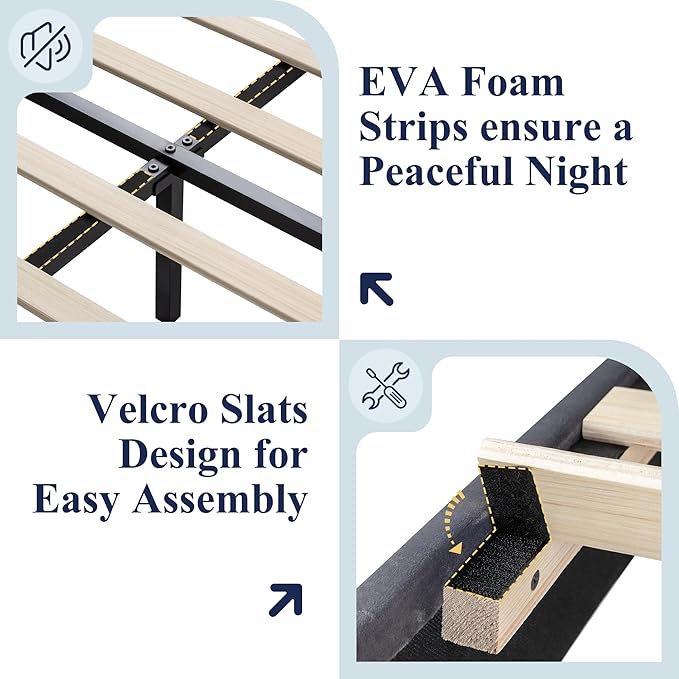 Allewie King Size Platform Bed Frame with Charging Station & Storage Headboard, Upholstered Velvet Wingback Design & USB Port, Strong Wooden Slats Support, No Box Spring Needed, Easy Assembly, Grey