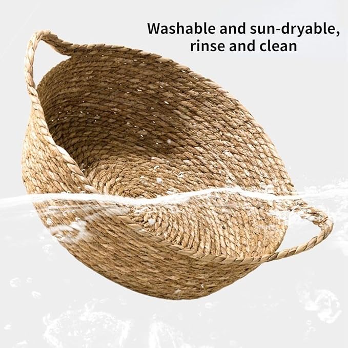 Cat Bed, Straw Woven Cat Baskets Bed, Round Wicker Cat Basket Nest, Non-Slip Cozy Kitten Bed for Cats Small Dog (Only Nest,Medium)