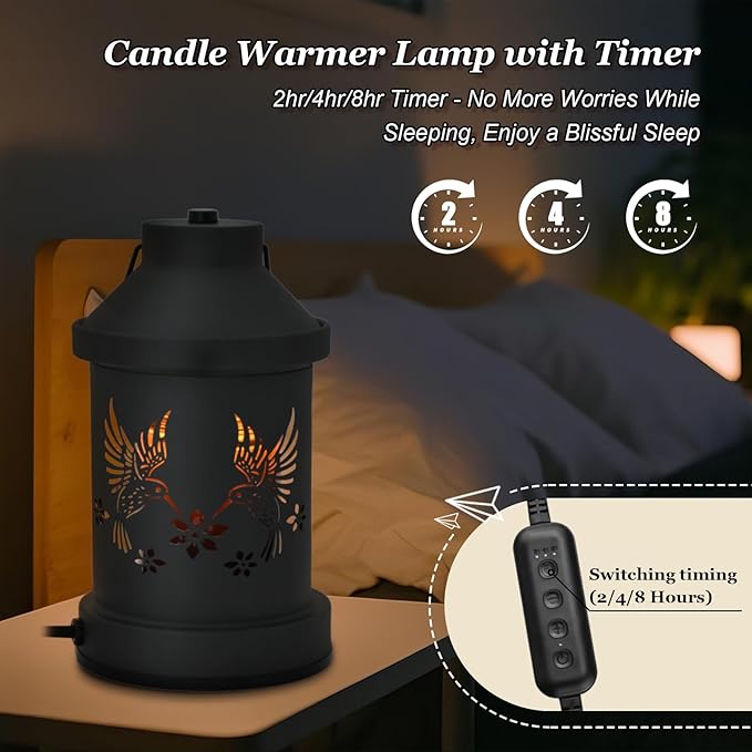 Candle Warmer Lamp Timer- Christmas Gifts for Women Mom, House Warming Gifts New Home Decor, Modern Farmhouse Decor, Hummingbird Candle Warmer Lanterns Vintage for All Jar Candles