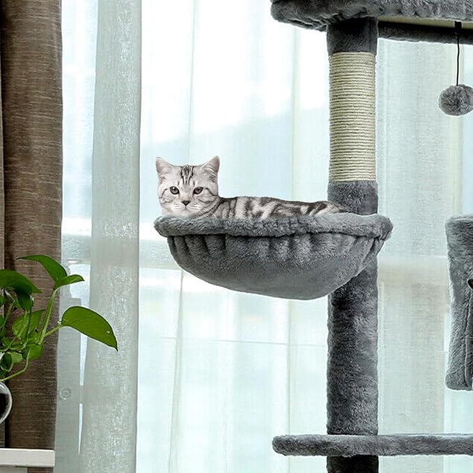 Cozy Cat Tree Hammock for Large Cats With Deep Basket - Add On Attachment Design for Cat Tower, Replacement Extra Large (12.4") (Grey)