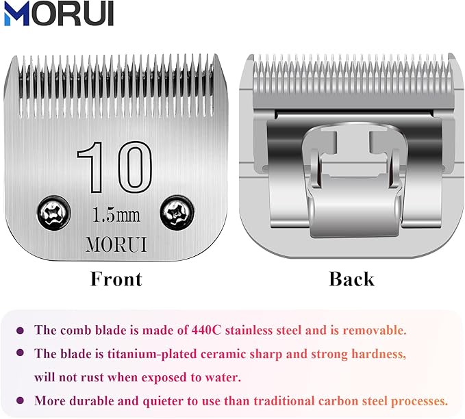Detachable Pet Dog Clipper Blades UltraEdge Compatible with Oster A5,Wahl KM10 Series Clippers (10# 1.5mm- 2 Pack)