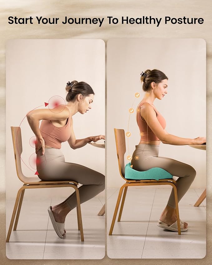 ProtoArc Seat Cushion, Office Chair Cushion for Sciatica, Coccyx Cushion, Ergonomic Memory Foam Seat Cushion for Car, Home, Pressure Relief Pad for Hip, Tailbone, All Day Comfort - Mint Green