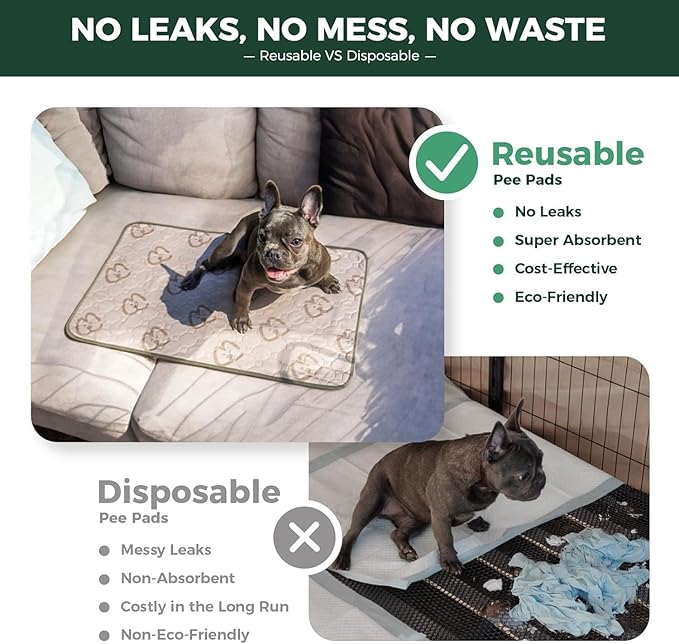 FXW Washable Pee Pads for Dogs, Puppy Pads with Super Absorbent, Specifically Designed for 36inch Cages, 23" x 35" Rectangle, Khaki, 4 Packs