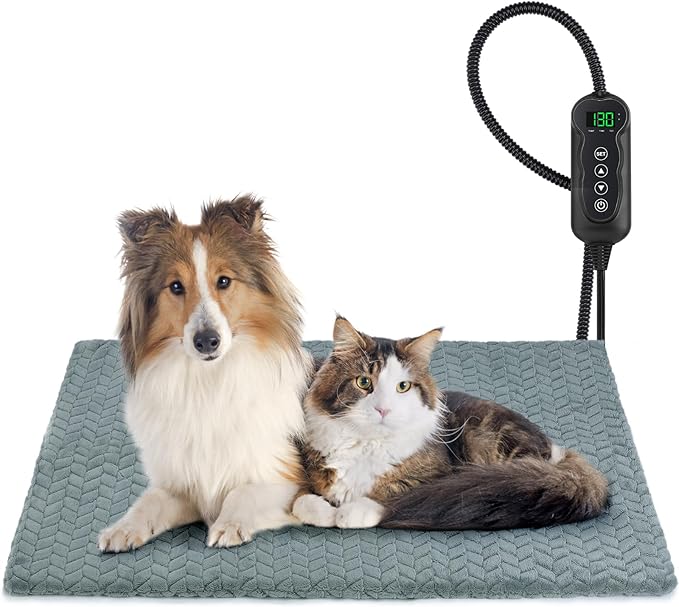 GASUR Pet Heating Pad for Dogs, Waterproof Cat Heating Pad with Timer Temperature Adjustable, Indoor Heated Electric Pet Bed for Cats Dogs, Anti-bite Pet Heated Pad, 35''x24'', Large