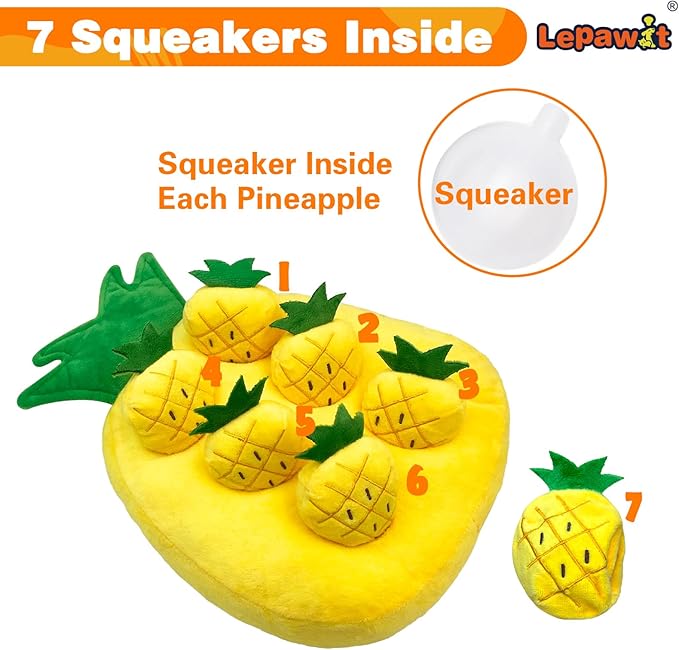 Hide and Seek Dog Toys, Squeaky Interactive Puzzle Dog Toys for Boredom and Stimulation, Dog Enrichment Toys for Small and Medium Dogs (Pineapples, Pack of 7)