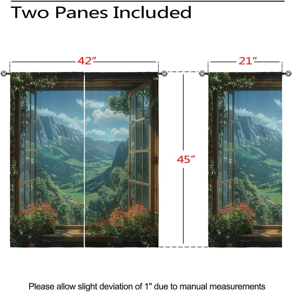 Mountain Blackout Curtains for Girls Boys Teens Home Decor, Spring Sky View Nature Forest Flower Grommet Thermal Insulated Drapes Darkening Window Curtain for Bedroom Living Room, 42 x 45 Inch