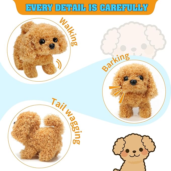 Plush Teddy Toy Puppy Electronic Interactive Dog - Walking, Barking, Tail Wagging, Stretching Companion Animal for Kids Toddlers