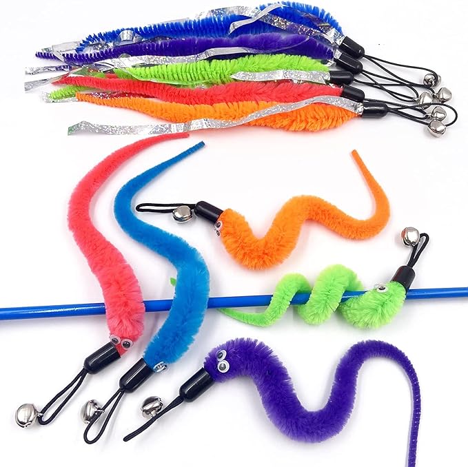 Cat Toy Worm Refills, 15 Pieces Interactive Cat Wand Attachments Worms Toy for Indoor Cats