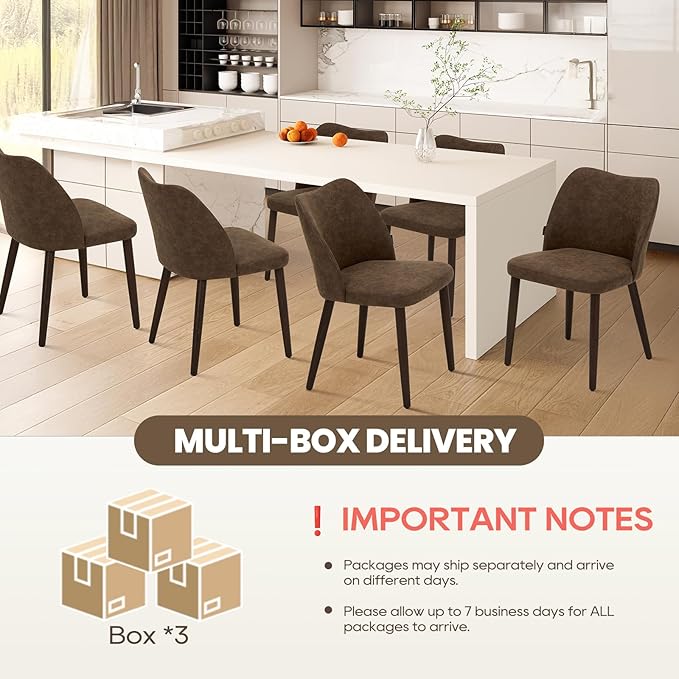 Wooden Dining Chairs Set of 6, Upholstered Kitchen Dining Room Chair, Modern Fabric Farmhouse Dinner Chair for Restaurant & Cafe, Dark Brown