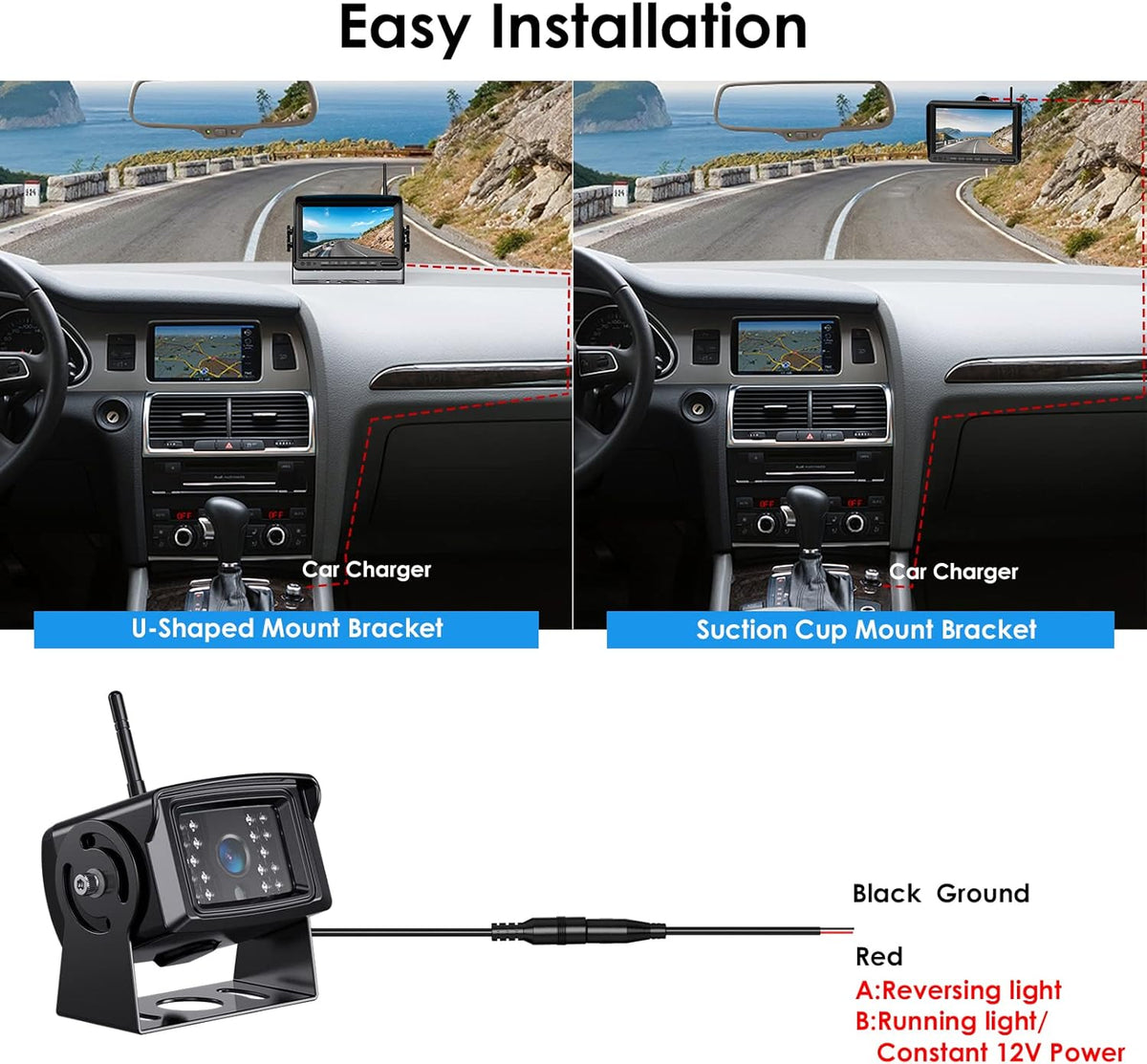 Digital Wireless Backup Camera System Kit, IP69K Waterproof Wireless 2 Rear View Camera + 7?™â€?LCD Dual Split Monitor for RV/Truck/Bus/Camper/Trailer (WX02)