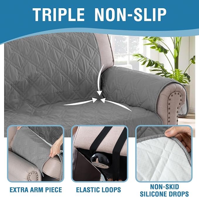 H.VERSAILTEX Chair Sofa Slipcover 100% Waterproof Couch Cover Furniture Protector Cover with Elastic Straps for Pets Kids Children Dog Cat(Chair, Dove Grey)