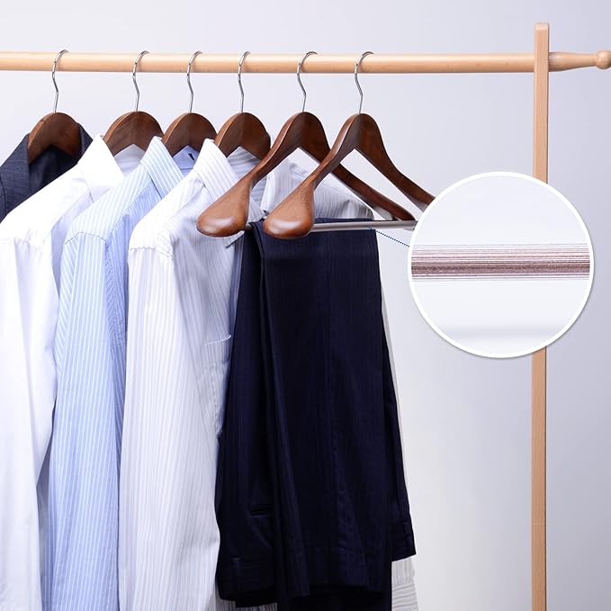 Nature Smile Luxury Wooden Suit Hangers 12 Pack Wood Coat Hangers Jacket Outerwear Shirt Hangers,with Extra-Wide Shoulder, 360 Degree Swivel Hooks & Anti-Slip Bar with Screw(Retro Color)