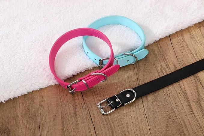 Light Blue Soft Leather Dog Collar for Small,Medium, Large Dog, Comfortable and Adjustable (Wide: 0.75'' for Dog's Neck: 10''~14'', Light Blue, M)