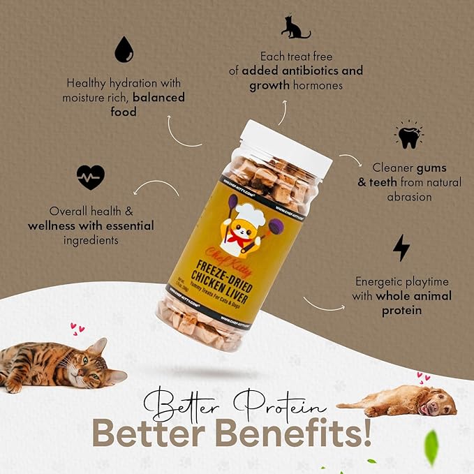 Freeze-Dried Chicken Liver Treats for Cats & Dogs – 100% Human Grade, Single Ingredient, High-Protein, Healthy Snack – No Additives or Preservatives – 1.7oz - Inspected & Tested in USA