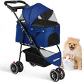 Pet Stroller,Dog Stroller for Small Medium Dogs Cats,3 Wheels,Navy Blue | Foldable,with Breathable Mesh Canopy,Cup Holders,Easy Assembly