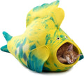 Luxurious Merino Wool Cat Cave - Foldable Hideaway Pod for Indoor Cats - Premium Felt Kitten Pet Enclosure - Covered Cat House for Ultimate Cozy Comfort by Woolygon (Fish)