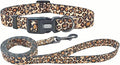 Dog Collar Leash Set, Leopard Pattern, Polyester Material, Adjustable Collar and 5ft Matching Leash, for Small Dogs.(S, Brown Leopard)