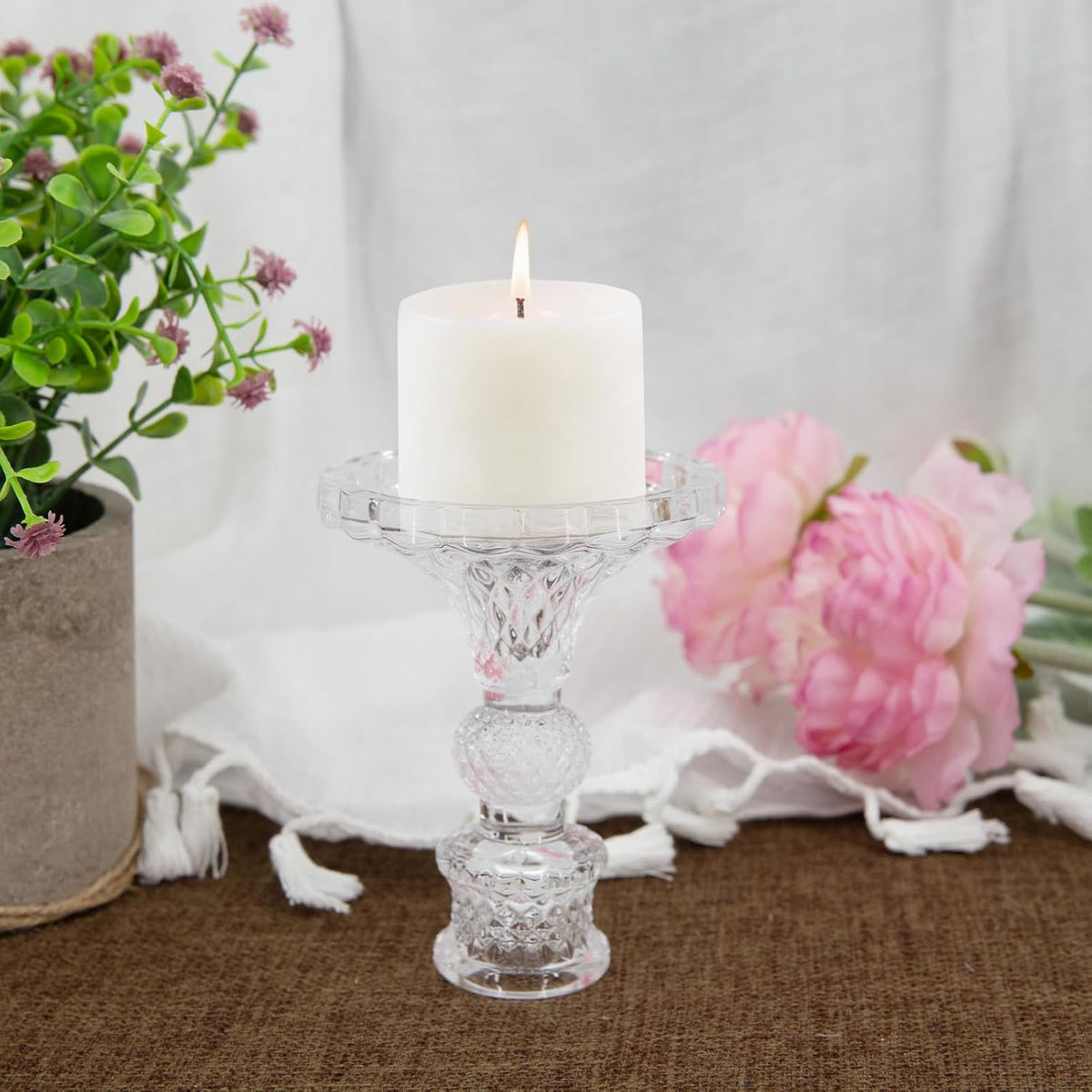 Candlestick Holders Set of 12-4" H Crystal Taper Candle Holders, Thick Glass Candle Stand with Diamond Pattern for Table, Wedding, Party, Church Decoration, Home Decor