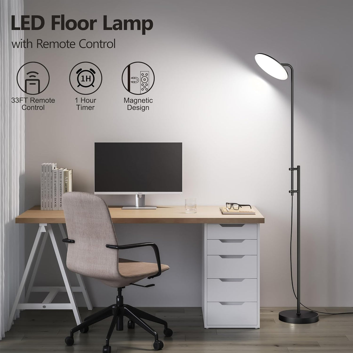 SUNMORY 32W/3000LM Floor Lamps, Super Bright LED Standing Lamp with Remote Control, Adjustable Tall Lamp with 350°Rotating Head, Modern Dimmable Torchiere Corner Lamp for Living Room, Bedroom, Office