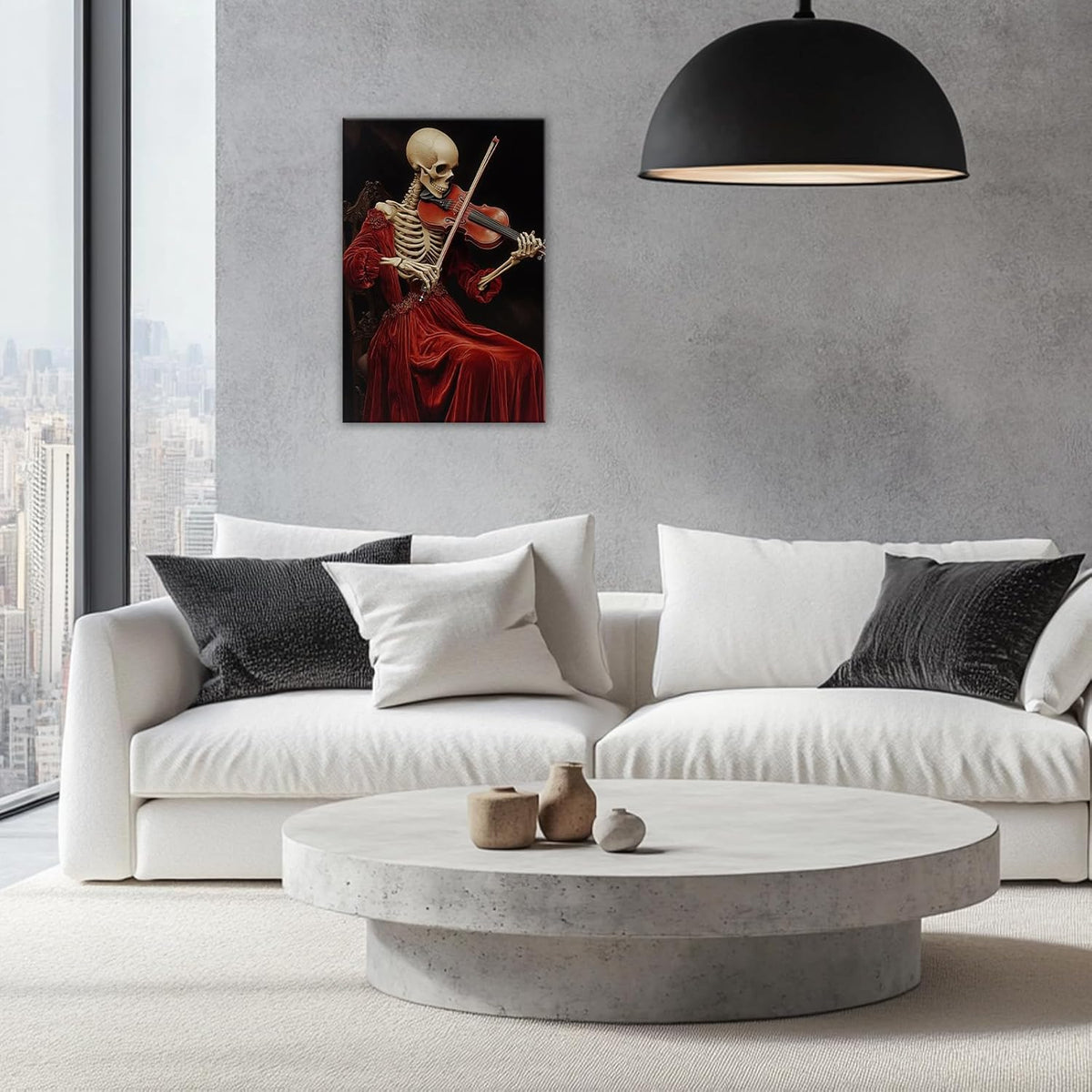 OAAPITI Gothic Skull Violinist Wall Art Macabre Musician Canvas Print Edgy Dark Art Vintage Halloween Decoration for Living Room Bedroom Home Wall Decor(Artwork-9,28"x42")