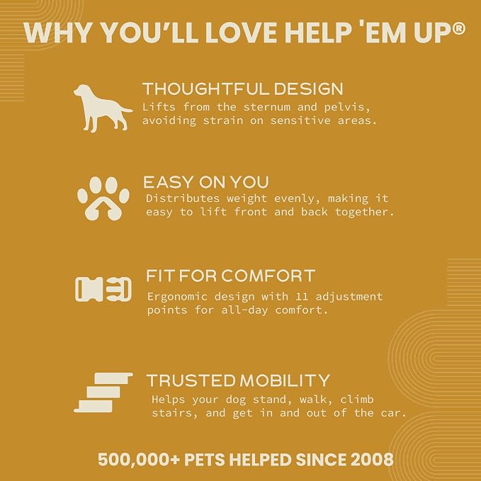 Help 'Em Up® - Dog Lift Harness│ Adjustable Lifting Harness for Dogs │ Full Body Support, Rear Leg Support (Conventional, Large, 80-125 lbs)