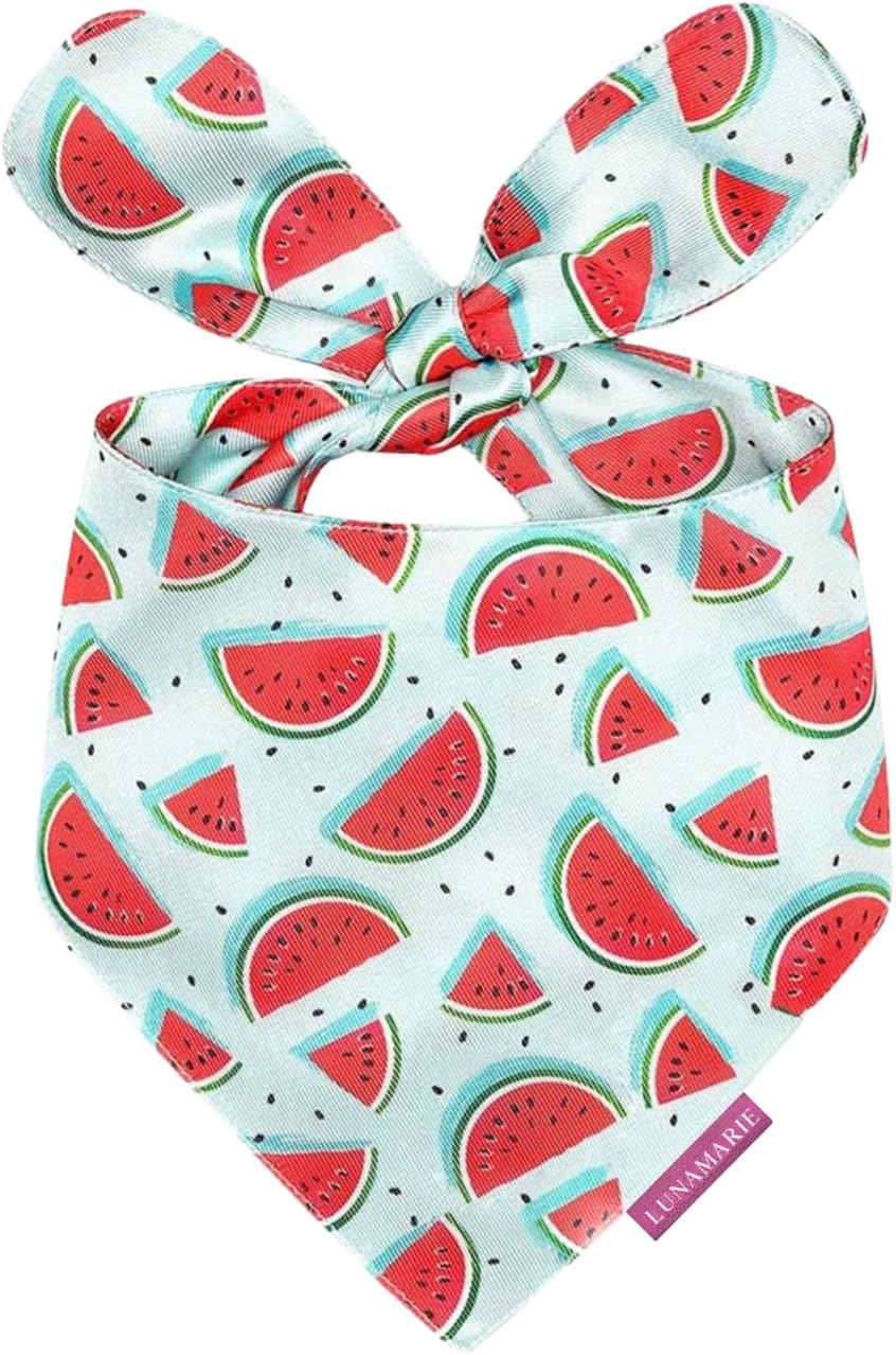 LunaMarie - Luxury Dog Bandanas - Cute Watermelon Design | Premium & Soft Fabric | 100% Handmade Custom Adjustable Shape Dual Layered Small, Medium, Large Cat Scarf (Watermelon, Large)