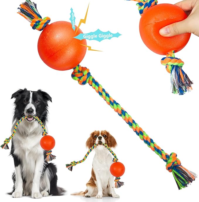 Harhana Rope Toys With Squeaky Ball - Tug of War Toy for Small, Medium Dogs - Durable Rubber, Interactive Fetch Toys for Boredom