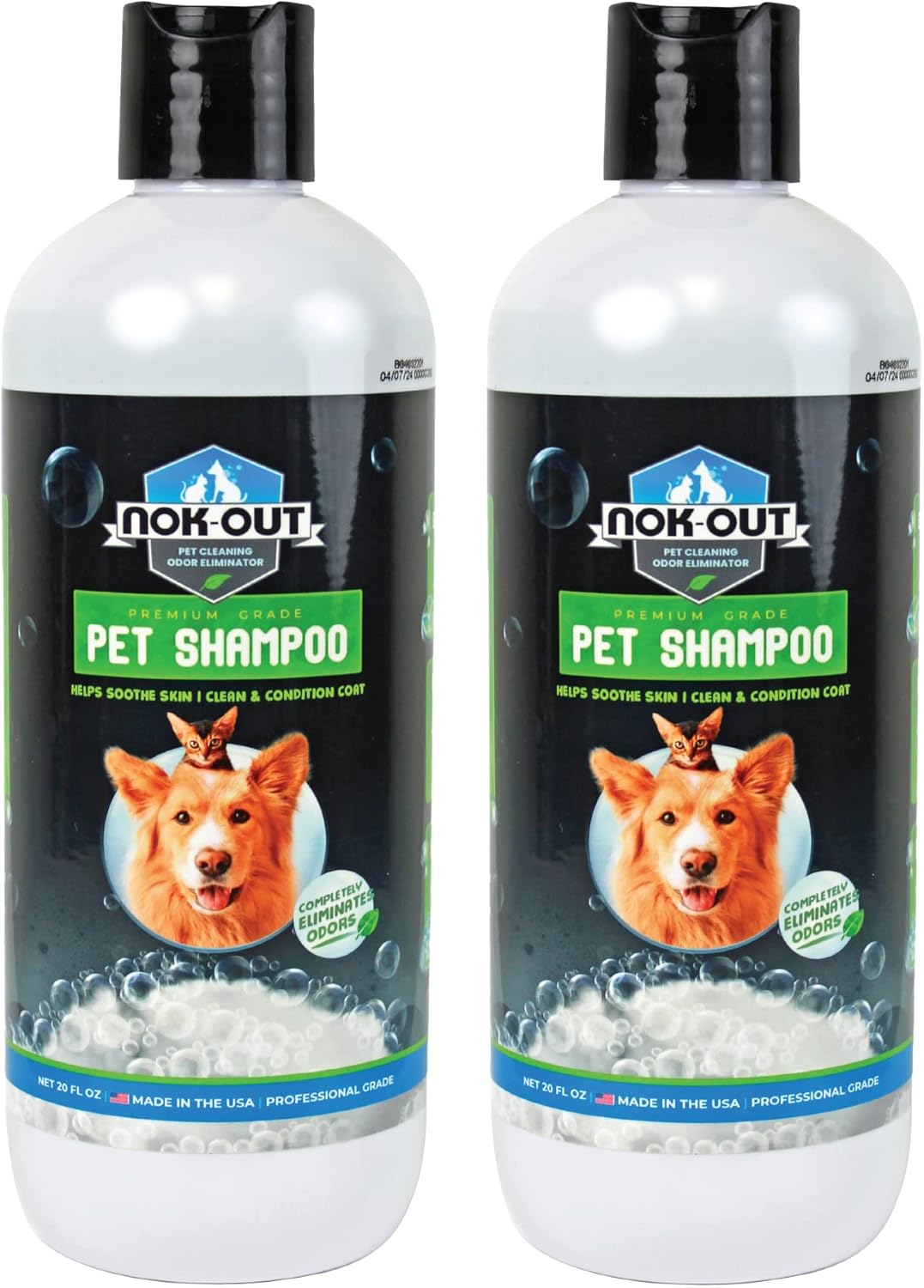 NOK OUT Premium Grade Pet Shampoo for Dogs and Cats, Veterinary Strength and Odor Eliminator Formula, Made in the USA, 20 Ounce Bottle, 2-Pack