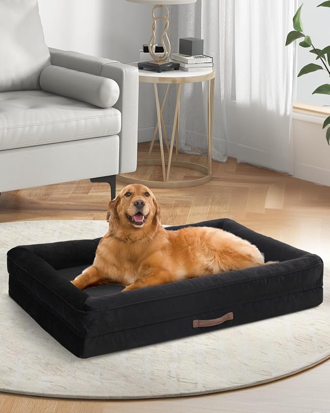 Upvilla Orthopedic Dog Bed XL, Four-Sided Dog Sofa, Washable Cover, Black | Removable Waterproof Dog Bed Cover, Egg-Crate Orthopedic Foam, Built-In Carry Handle, Indoor Large Pet Beds, Cat Beds