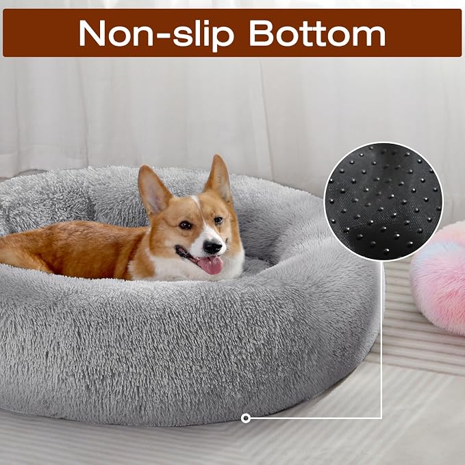 JOLLYVOGUE Dog Bed, Calming Anti-Anxiety Large Dog Bed, Fluffy Donut Cushion for Medium and Large Pets (27"/30"/36")