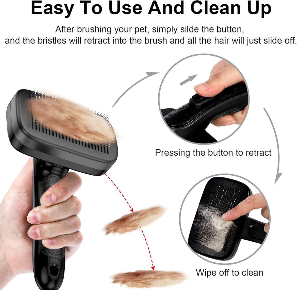 Dog Brush for Shedding & Grooming Small Medium Large Dogs & Cats - Remove Loose Fur, Knot, Undercoat. Suitable for Long Short Hair Lengths sensitive Animals, Black