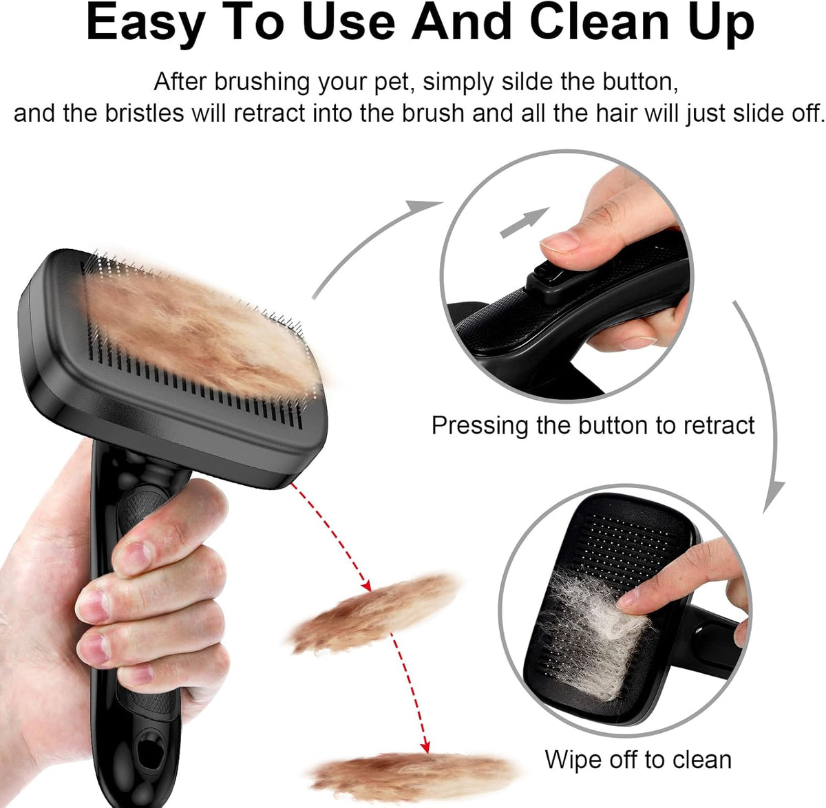 Dog Brush for Shedding & Grooming Small Medium Large Dogs & Cats - Remove Loose Fur, Knot, Undercoat. Suitable for Long Short Hair Lengths sensitive Animals, Black