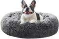 JOLLYVOGUE Calming Dog Beds Large Sized Dog, 36in Donut Washable Large Pet Bed, Anti-Slip & Anti-Anxiety Fluffy Faux Fur Round Dogs Bed, Fits up to 80 lbs Pets (Smoke Black)