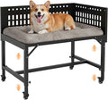 Beside Dog Bed,2 Panels Adjustable Height Dog Bunk Beds,35.4”x23.6” Metal Frame & Cushion, Converts to Bunk Bed or Bed Extension Attachment for Human Bed, for Medium Dogs
