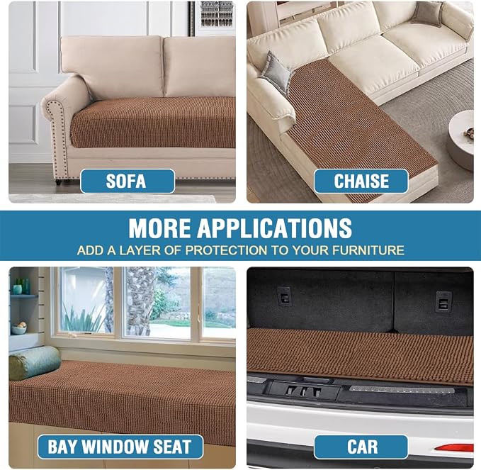 H.VERSAILTEX Plush Chenille Dog Bed Cover Thick Soft Sofa Cover for 3 Cushion Couch Anti Slip Couch Cover Furniture Protector for Dog, Pet, Cat (35" x 82", Caramel)
