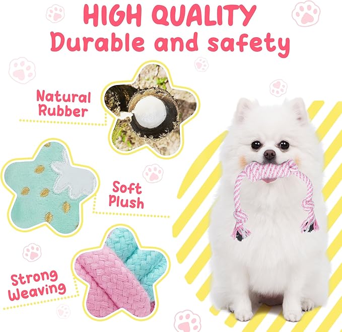 XIUGOAL Pink Puppy Toys for Boredom - 23 Pack Puppy Chew Toys for Teething, Interactive Dog Toys for Puppies, Cute Small Dog Toys with Treat Ball, Squeaky Dog Chew Toys and Ropes