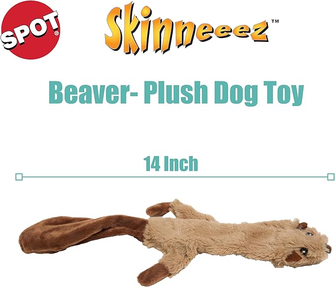 SPOT Skinneeez Beaver Dog Toy – 14" Stuffing-Free Plush Squeaky Dog Toy, Durable Interactive Toy for Small & Medium Dogs, Light to Moderate Chewers, Mess-Free Play