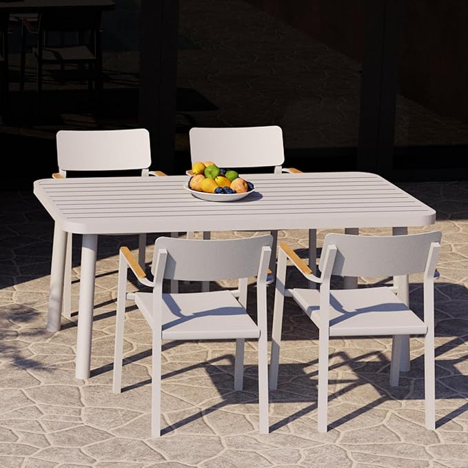 Outdoor Dining Table for 4 Person 62" Rectangle Aluminum Table Patio Furniture for Garden, Lawn, Patio, White