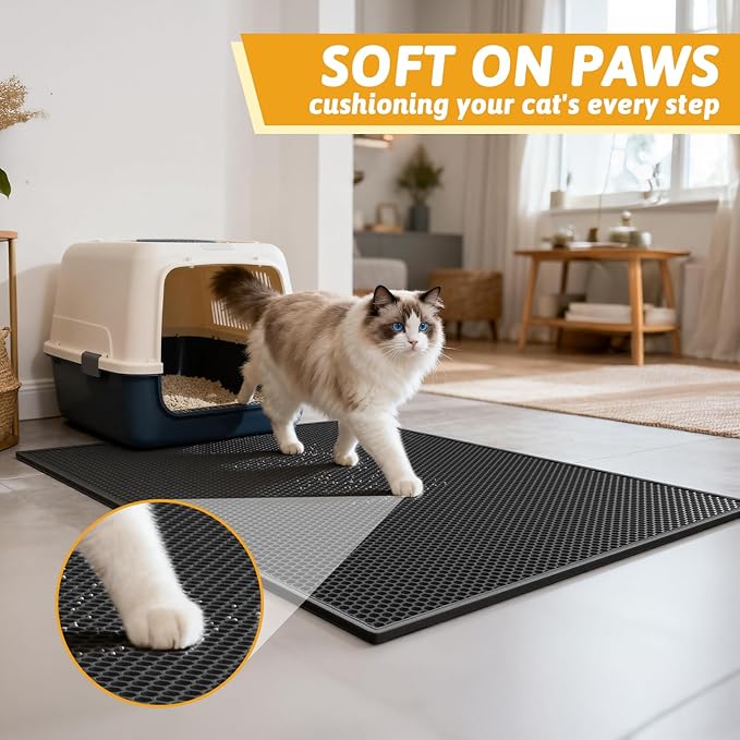 Pieviev Cat Litter Mat Double Layer Waterproof Urine Proof Trapping Mat 1 Pack (Black, 36x30 Inch (Pack of 1))