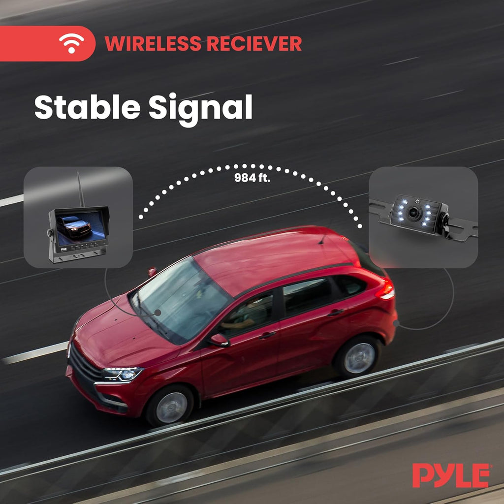 Pyle 7??1080P HD Digital Wireless Monitor and Wireless License Plate Camera - Waterproof, Night Vision, Single Channel Visual Assistance Kit (12/24V for Bus, Truck, Trailer, Van, RV, Camper)