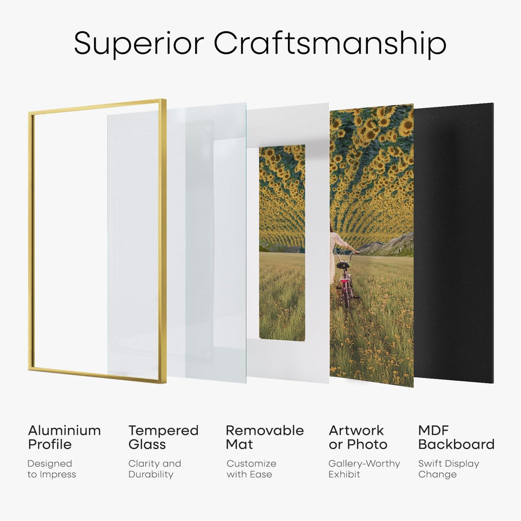 Homeforia 8x12 Picture Frame Gold, High End Metal 8 x 12 Poster Frames with Mat 6 by 8 for Photo, 12x8 Frame Matted to 6x8 inch Print, 8by12 Wall or Tabletop Frames, Tempered Glass, Wall Kit, Set of 1