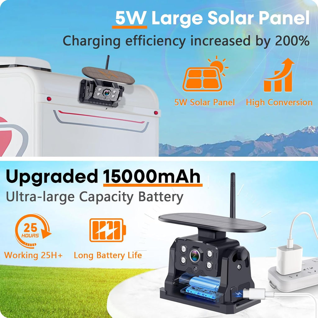 Wireless Backup Camera for RV Install-Free 7-Inch: Magnetic HD 1080P Recording Solar Rear View Camera No-Delay Signal with Touch Button Monitor System Y08