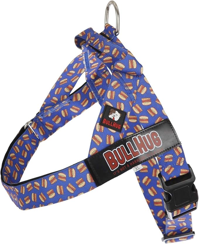 Adjustable Dog Harness– No Pull, No Choke – for English Bulldogs, French Bulldogs, Pugs & Broad-Chested Breeds – Easy, Safe Walks (Blue Burger, Medium)