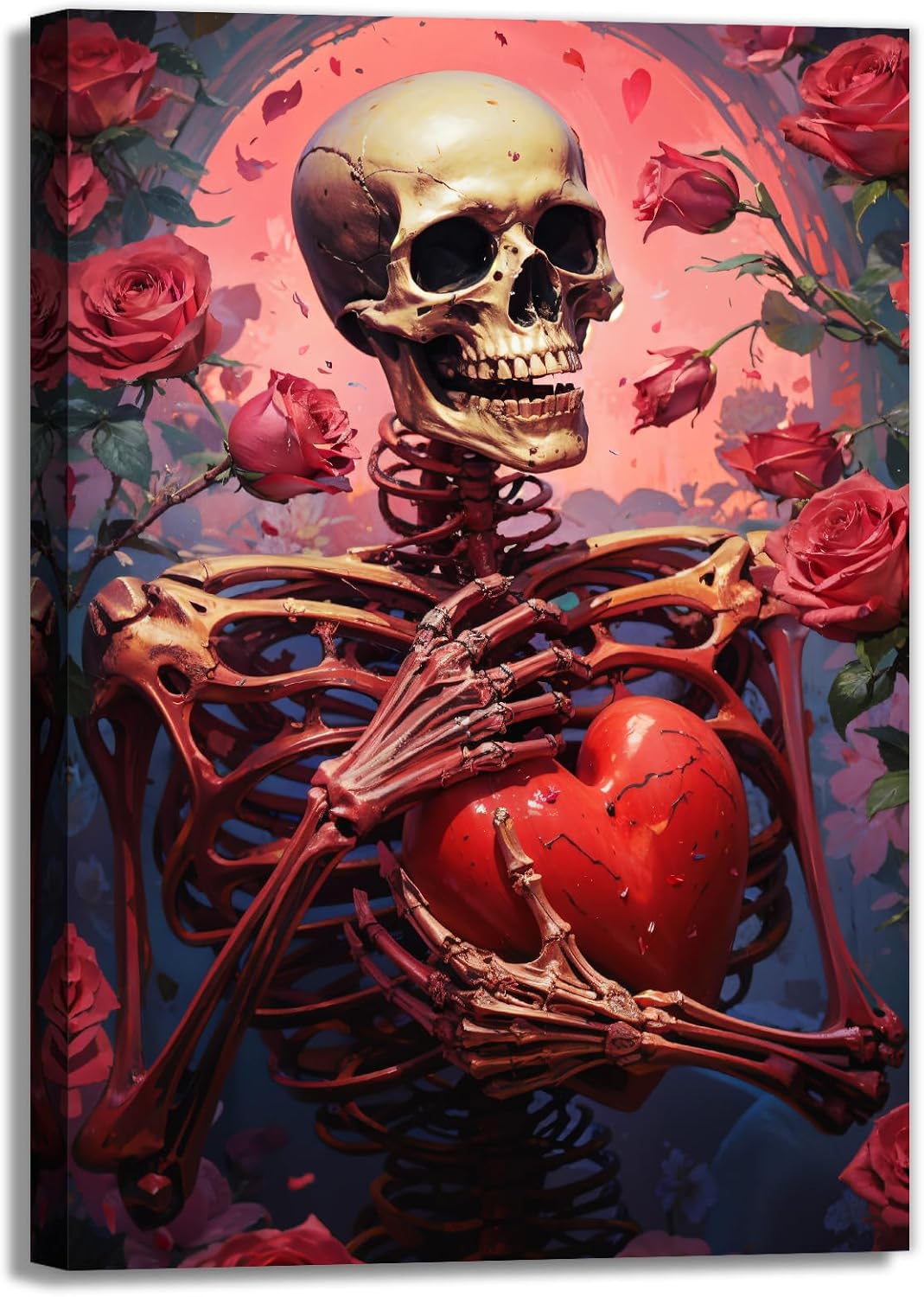 OAAPITI Skull Skeleton Canvas Wall Art Skull Holding Heart Picture Print Romantic Theme Painting Artwork Gothic Poster Wall Decor Living Room Halloween Decor(Artwork-1,12"x18")