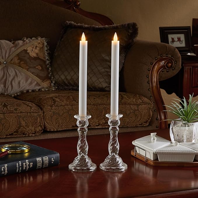 Flameless Taper Candles Flickering with Remote and Timer, 3D Moving Flame Taper Candle Battery Operated to 400 Hours, 9 Inch Window Candles, (White)