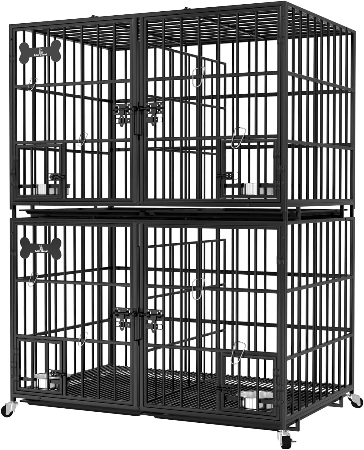 aboxoo 42 inch Stackable Heavy Duty Metal Dog Crate for 4 Dogs/Large Dog,All Metal Open Top Access,Escape Proof Cage,Dog Kennel Indoor with Wheels,Floor Grid, Tray, Divider and Feeding Bowl