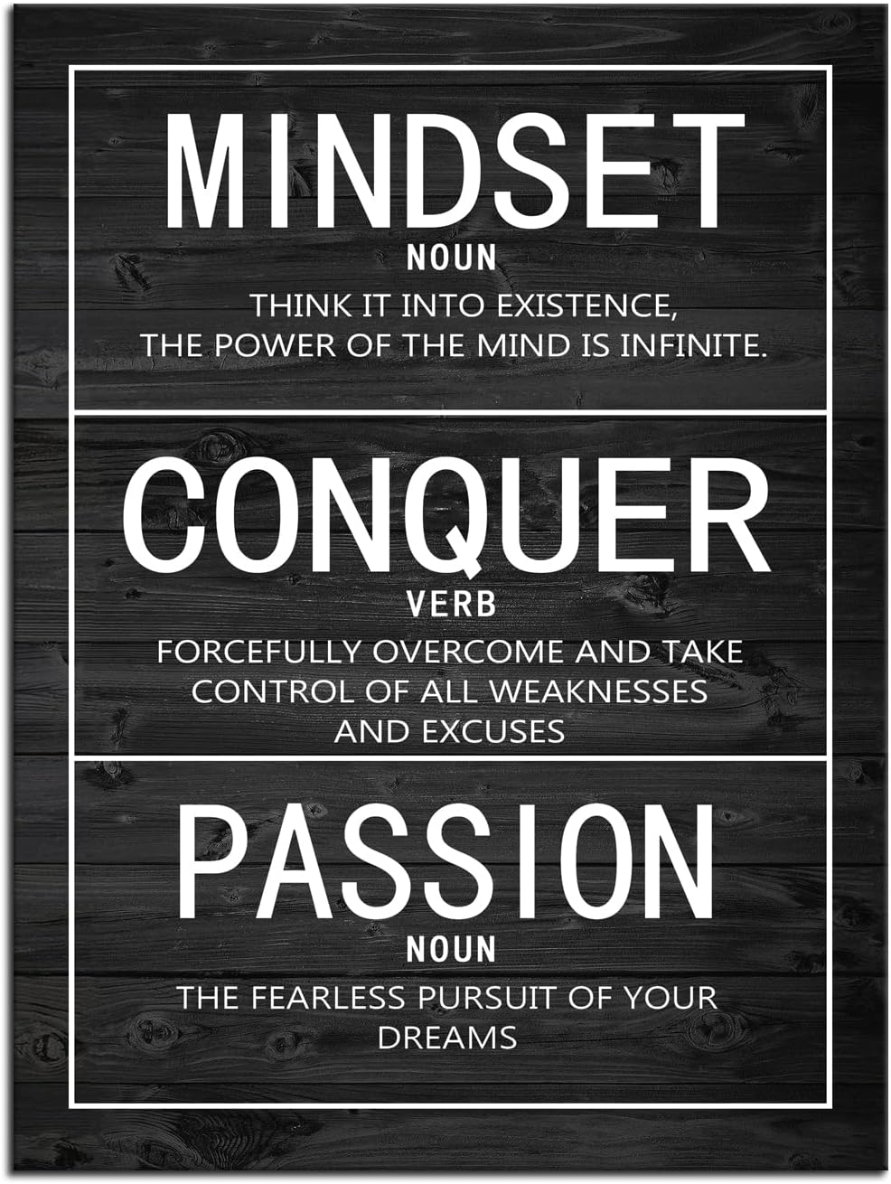 Passion Mindset Conquer Inspirational Poster Motivational Canvas Wall Art Paintings Motivation Artwork Living Room Office Prints Wall Decor Decoration Wooden Framed Ready to Hang [18''Wx 24''H]