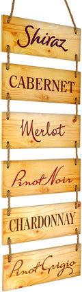 EXCELLO GLOBAL PRODUCTS Large Hanging Wall Sign: Rustic Wooden Decor (Shiraz, Cabernet, Merlot, Pinot Noir, Chardonnay, Pinot Grigio) Hanging Wood Wall Decoration (11.75" x 32")