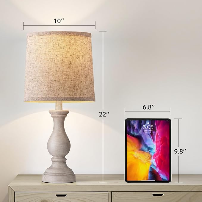Seealle Farmhouse Table Lamps - 22" Rustic Lamp for Bedroom Living Room, Boho Bedside Lamps for Night Stands End Table Office Desk Lamp Nightstand with Linen Shades(Single)